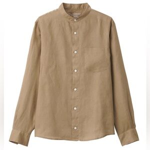 Muji MUJI French Linen Washed Stand Collar Shirt